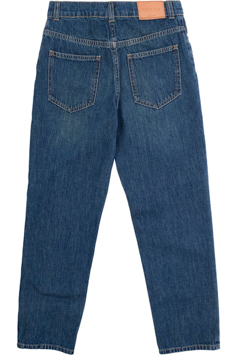 Homeware Gucci Blue Five Pocket Jeans With Logo Patch In Denim Boy
