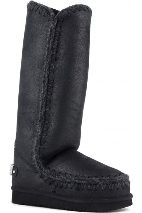 Mou أحذية برقبة لـ السيدات Mou Cracked Black Sheepskin Eskimo 40
