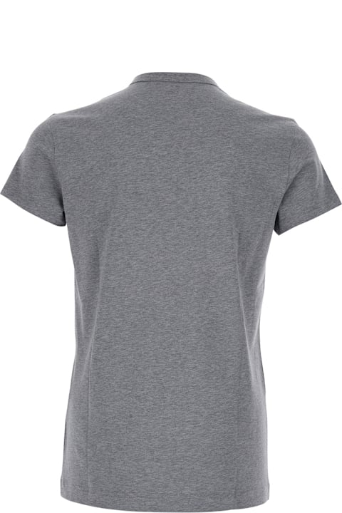 Dolce & Gabbana for Homeware Dolce & Gabbana Grey Crewneck T-shirt With Tonal Logo Lettering Embroidery On The Front In Cotton Stretch Man
