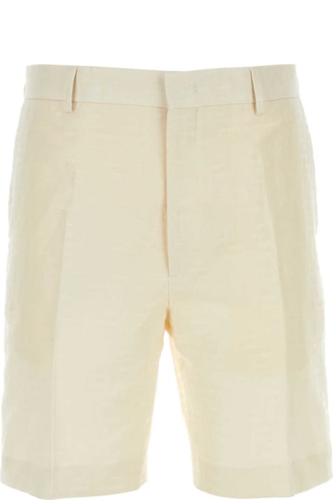 Fendi Men Fendi White Linen Bermuda Shorts