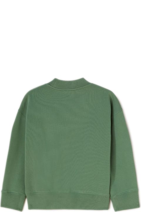 Fashion for Boys Palm Angels Green Crew Neck Sweatshirt With Curved Logo