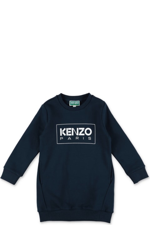 Dresses for Girls Kenzo Kids Kenzo Abito Blu Navy In Felpa Di Cotone Bambina