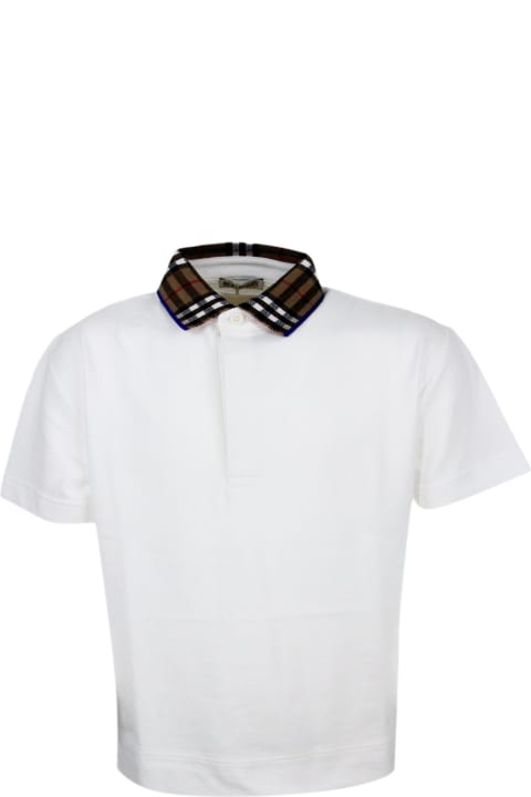 Burberry for Boys Burberry Piqué Cotton Polo Shirt With Check Collar And Button Closure