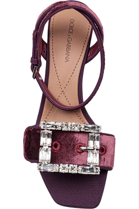 Dolce & Gabbana أحذية لـ السيدات Dolce & Gabbana Velvet Sandal In Vinacca Color With Buckle With Stones