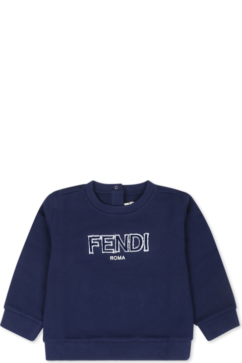 Fendi سترات وبلوزات ثقيلة لـ رُضع بنات Fendi Blue Sweatshirt For Baby Boy With Fendi Logo