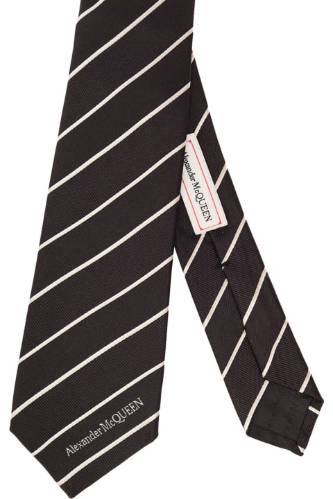 Black And White Striped Silk Tie Alexander Mcqueen Man