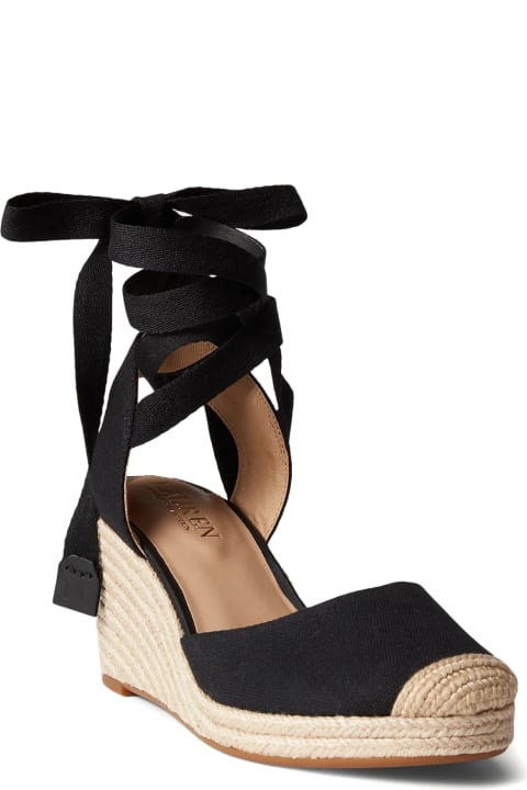 Ralph Lauren Flat Shoes for Women Ralph Lauren Black Espadrilles With Ankle Laces