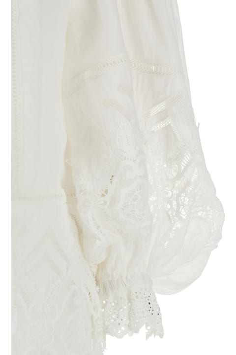 Camilla for Men Camilla White Off-shoulder Top With Elastic Neckline And All-over Embroidery In Linen Woman