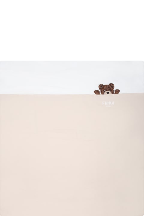 Fashion for Baby Girls Fendi Beige Blanket For Babykids With Bear And Fendi Logo