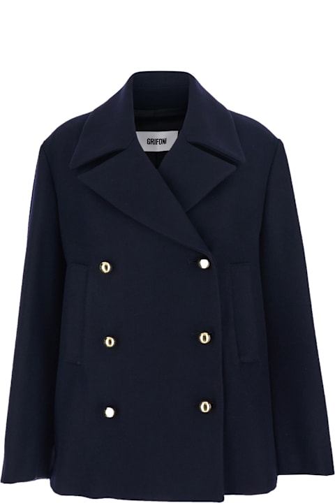 Mauro Grifoni for Men Mauro Grifoni Blue Double-breasted Jacket With Wide Classic Lapels In Wool Woman