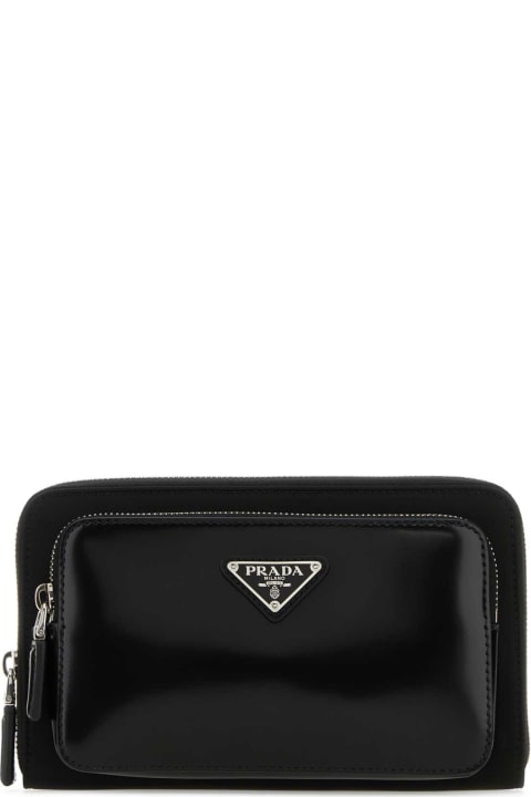 メンズ Pradaのバッグ Prada Black Leather And Re-nylon Belt Bag
