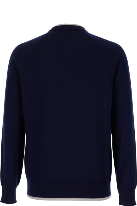 Eleventy Sweaters for Men Eleventy Blue Crewneck Sweater With Ribbed Trim In Wool Man