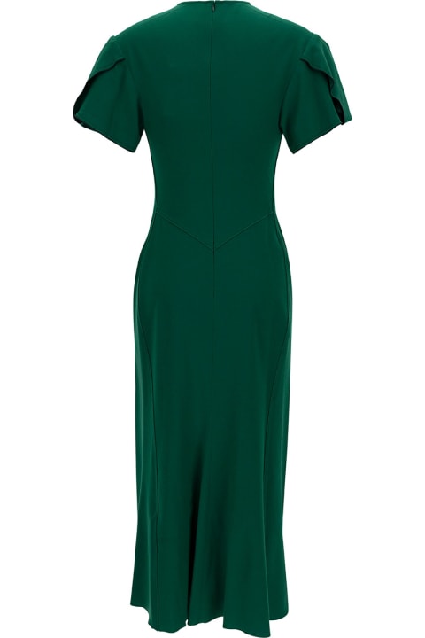 Victoria Beckham Dresses for Women Victoria Beckham Midi Green Dress With Gatherings In Wool Blend Woman
