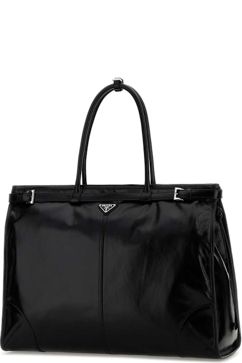 Prada for Kids Prada Black Leather Large Shopping Bag