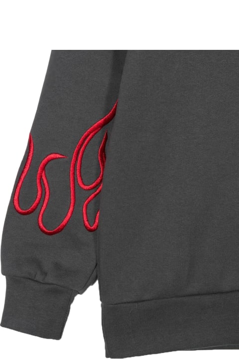 Embroidered Red Flames Hoodie