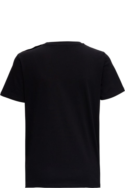 Balmain Clothing for Women Balmain Black Crewneck T-shirt With Logo Print And Golden Buttons In Jersey Woman
