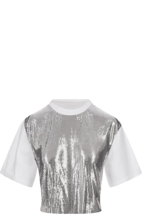 ウィメンズ Paco Rabanneのトップス Paco Rabanne White Short T-shirt With Silver Mesh Panel