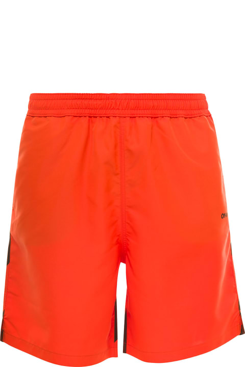 Swimwear for Men Off-White Orange Swim Trunks With Diag Print At The Back In Polyester Man