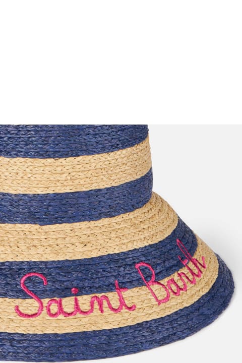 MC2 Saint Barth Hats for Women MC2 Saint Barth Woman Straw Bucket With Front Embroidery And Stripes