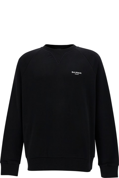 Balmain Clothing for Men Balmain Black Crewneck Sweatshirt With Contrasting Logo Print At The Front In Cotton Man