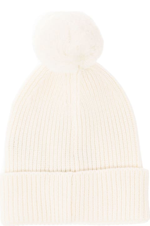 Ribbed White Cotton And Wool Hat With Pom Pon Detail Girl  Golden Goose Kids