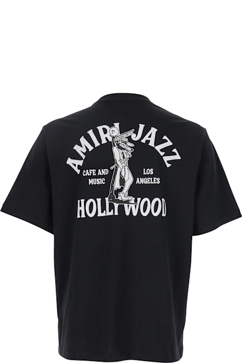 AMIRI for Men AMIRI 'jazz Wolf' Black Crewneck T-shirt With Logo Lettering On The Front And Maxi Print On The Rear In Cotton Man