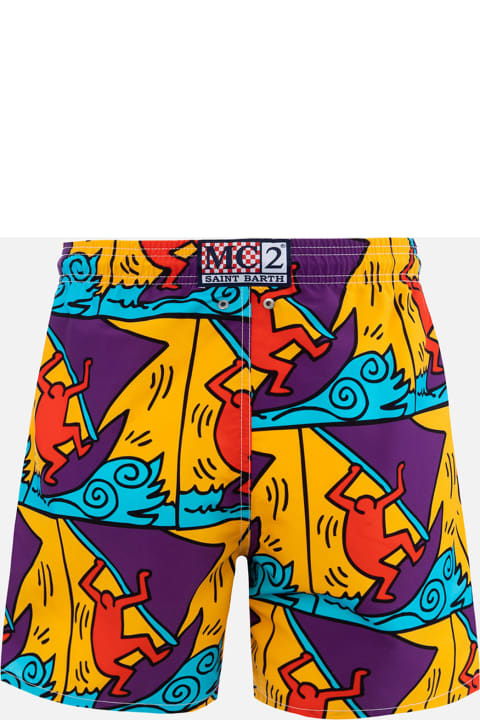 Homeware MC2 Saint Barth Man Mid-length Gustavia Swim-shorts With Keith Haring Design Placed Print| Keith Haring Special Edition