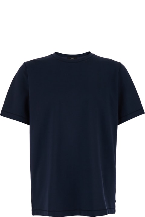 Theory ملابس علوية لـ القسم الرجالي Theory Blue Crewneck T-shirt In Jersey Man