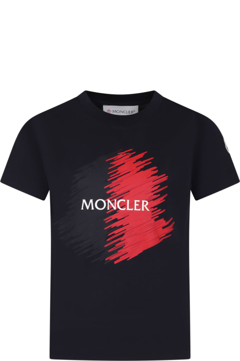 Moncler for Kids Moncler Blue T-shirt For Boy With Logo