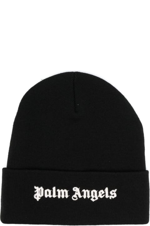 Palm Angels Hats for Women Palm Angels White Wool Beanie With Black Logo
