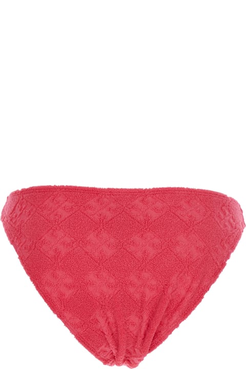 Homeware Tory Burch 'terry' Pink Bikini Bottoms With All-over Logo Embroidery In Cotton Blend Stretch Woman