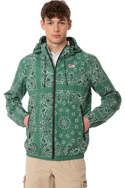 Homeware MC2 Saint Barth Man Hooded Lightweight Windbreaker With Bandanna Print