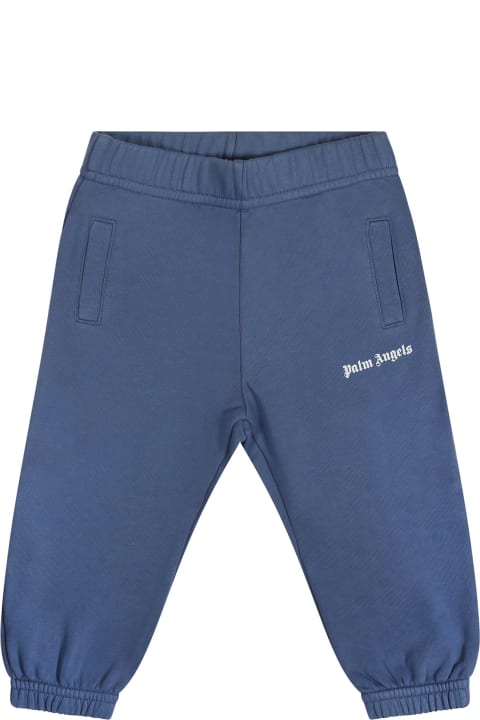 Palm Angels Bottoms for Baby Boys Palm Angels Blue Trousers For Baby Boy Woith Logo