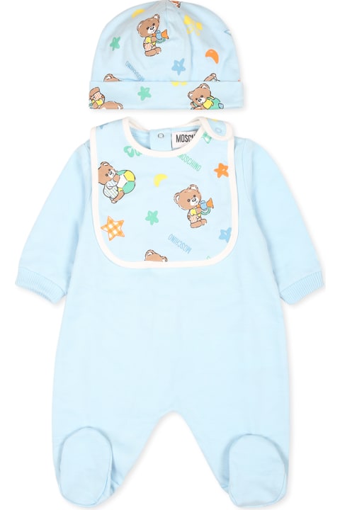 Fashion for Baby Girls Moschino Light Blue Set Babygrow For Baby Boy With Teddy Bear