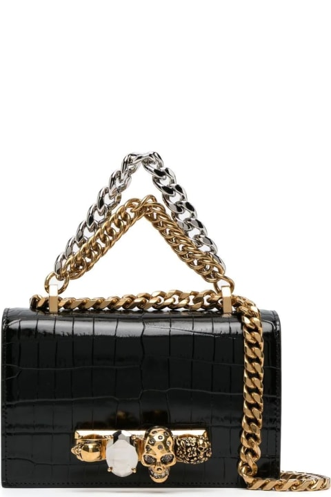 Alexander McQueen Shoulder Bags for Women Alexander McQueen Black Jeweled Satchel Mini Bag With Chain