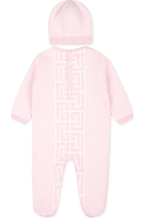 Balmain Bodysuits & Sets for Baby Girls Balmain Pink Babygrow Set For Baby Girl With Labyrinth