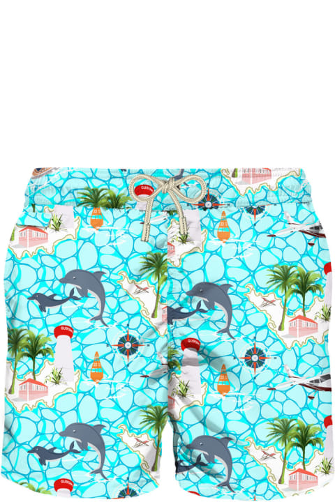 Homeware MC2 Saint Barth Man Light Fabric Swim Shorts With Sailing Boats Print