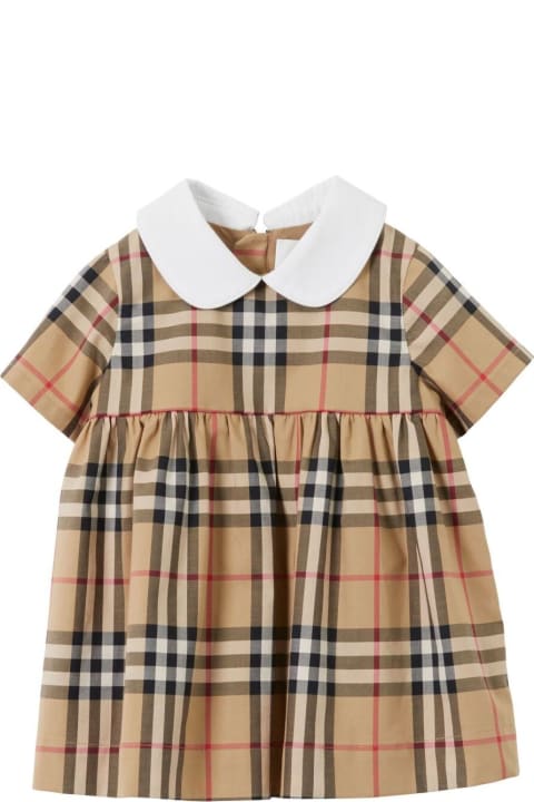 Burberry Bodysuits & Sets for Baby Boys Burberry Beige Dress With Vintage Check Motif In Stretch Cotton Baby