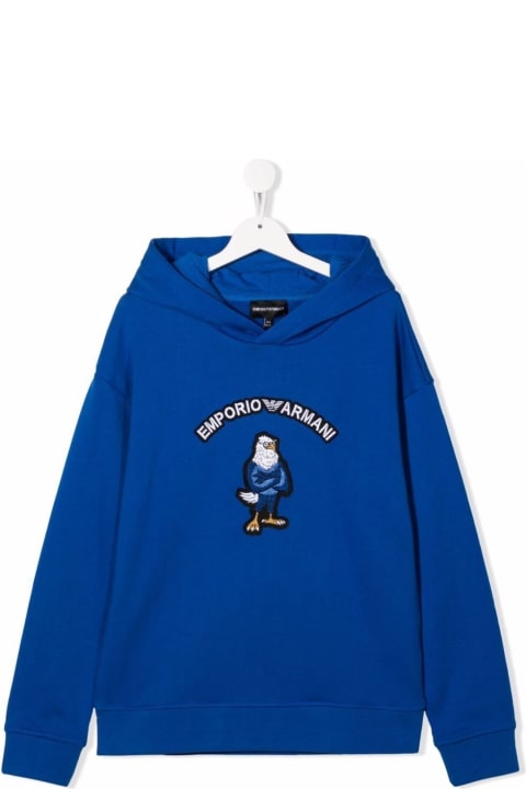Emporio Armani Kids Boy's Blue Cotton Hoodie With Logo