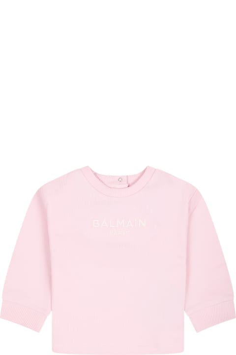 Balmain Sweaters & Sweatshirts for Baby Girls Balmain Pink Sweatshirt For Baby Girl With Embroidered Logo