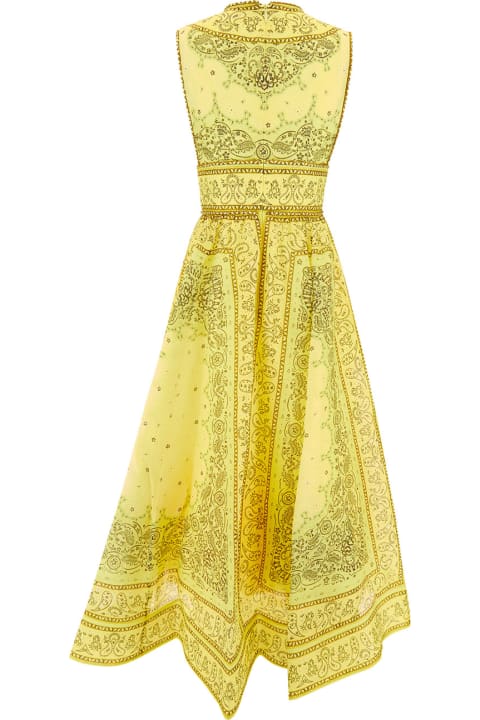 Zimmermann Women Zimmermann 'matchmaker' Long Yellow Dress With Bandana Print And Bow Detail In Silk Woman