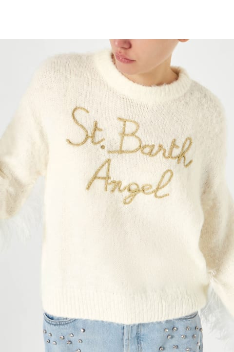MC2 Saint Barth for Women MC2 Saint Barth Woman White Brushed Crewneck Sweater With Fringes