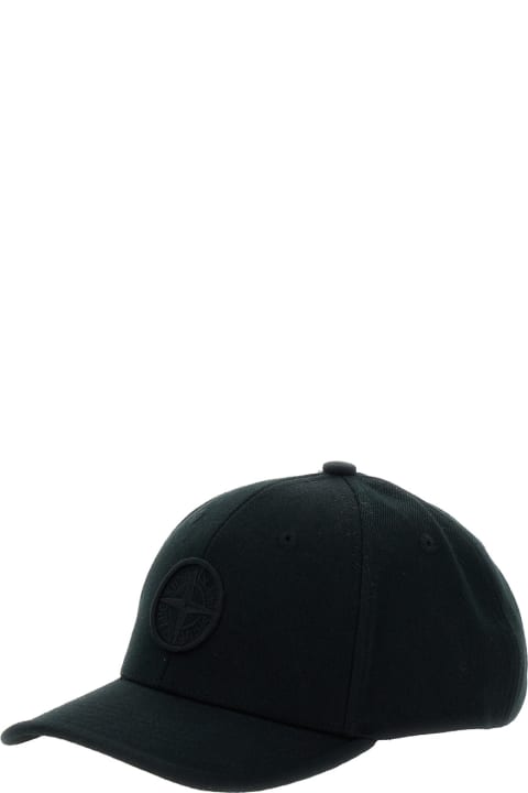 Stone Island Junior Accessories & Gifts for Boys Stone Island Junior Black Baseball Cap With Embroidered Compass Logo On The Front In Wool Blend Boy