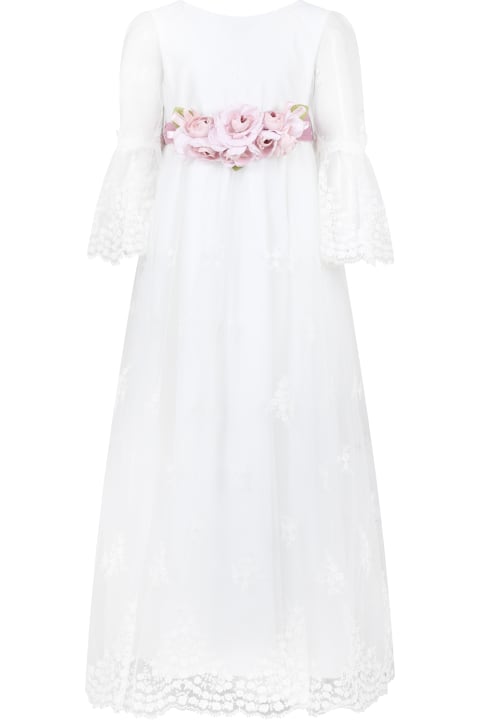 Monnalisa Dresses for Girls Monnalisa Long White Dress For Girl With Embroidery