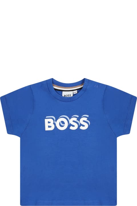 Topwear for Baby Girls Hugo Boss Light Blue T-shirt For Baby Boy With Logo