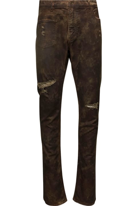 メンズ Dolce & Gabbanaのウェア Dolce & Gabbana Brown Fitted Jeans With Ripped Details In Cotton Denim Man
