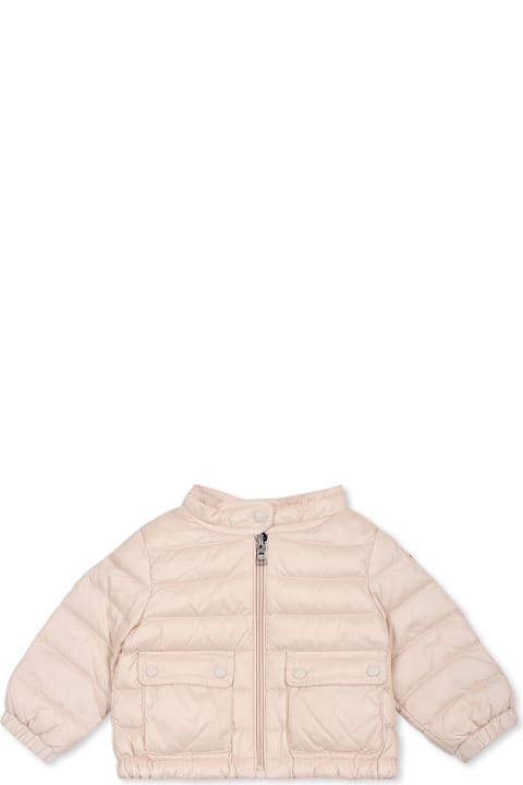 Topwear for Baby Boys Moncler Pink Down Jacket For Baby Girl With Logo