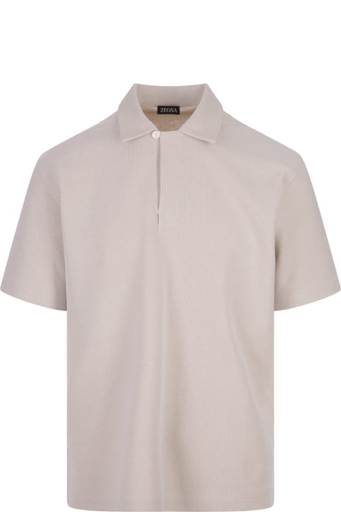 Zegna for Men Zegna Beige Honeycomb Cotton Polo Shirt