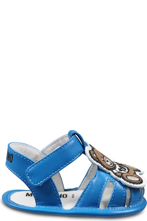 Moschino Shoes for Baby Boys Moschino Light Blue Sandals For Baby Boy With Teddy Bear