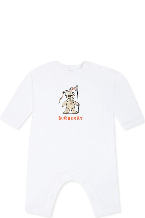آخر صيحات الموضة من رُضع بنات Burberry White Babygrow Set For Babykids With Bear